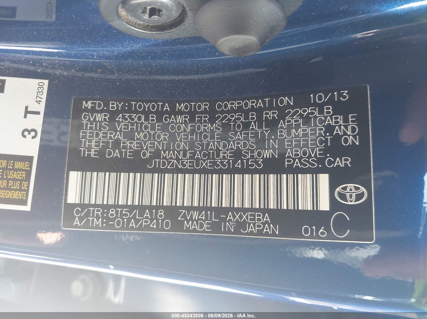 2014 Toyota Prius v VIN JTDZN3EUXE3314153 IAAI salvage auction — LEFT FRONT, Salvage (California), sold $2,100 on 2026-07-22 (photo 9)