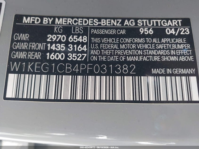 2023 Mercedes-benz Eqe VIN W1KEG1CB4PF031382 IAAI salvage auction — LEFT FRONT, Salvage (California), sold $14,000 on 2026-07-13 (photo 9)