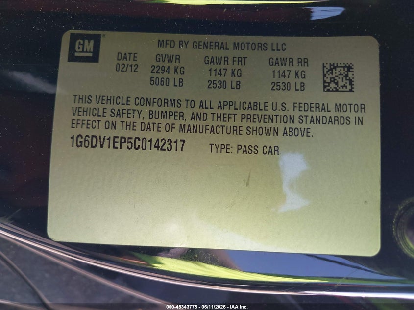 2012 Cadillac Cts-v VIN 1G6DV1EP5C0142317 IAAI salvage auction — FRONT END, Salvage Title, sold $7,600 on 2026-07-30 (photo 9)