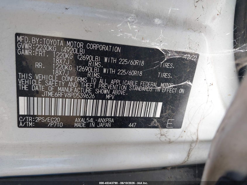 2023 Toyota Rav 4 VIN JTME6RFV8PD539626 IAAI salvage auction — REAR END, Salvage (California), sold $16,400 on 2026-07-15 (photo 9)