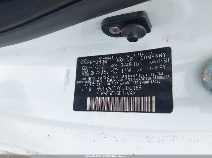 2012 Hyundai Veloster VIN KMHTC6ADXCU052169 IAAI salvage auction — NORMAL WEAR, Salvage Title, sold $625 on 2026-07-27 (photo 9)