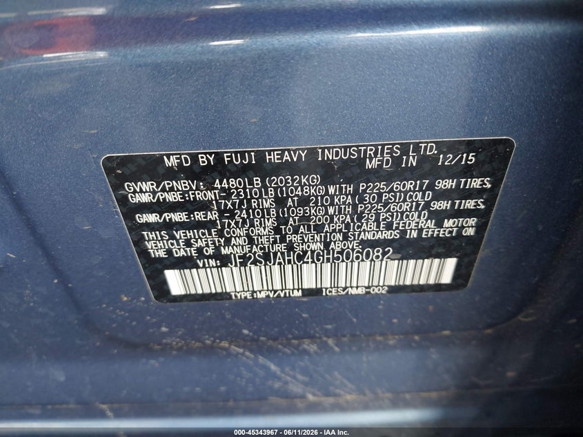 2016 Subaru Forester VIN JF2SJAHC4GH506082 IAAI salvage auction — RIGHT FRONT, Salvage (Arizona), sold $1,600 on 2026-07-14 (photo 9)