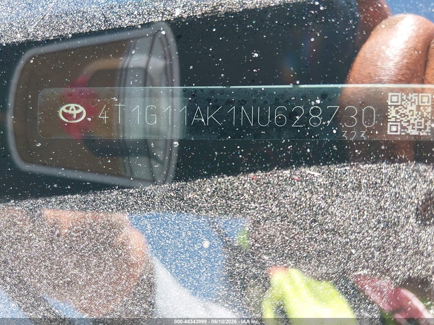 2022 Toyota Camry VIN 4T1G11AK1NU628730 IAAI salvage auction — REAR END, Salvage (California), sold $6,050 on 2026-07-09 (photo 9)