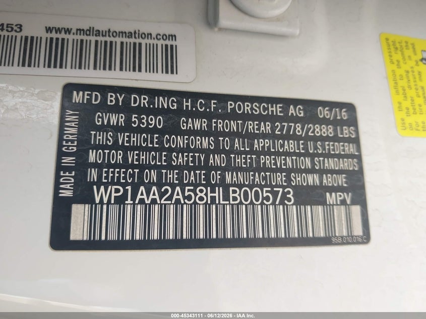2017 Porsche Macan VIN WP1AA2A58HLB00573 IAAI salvage auction — FRONT END, Original (Texas), sold $8,700 on 2026-07-29 (photo 9)