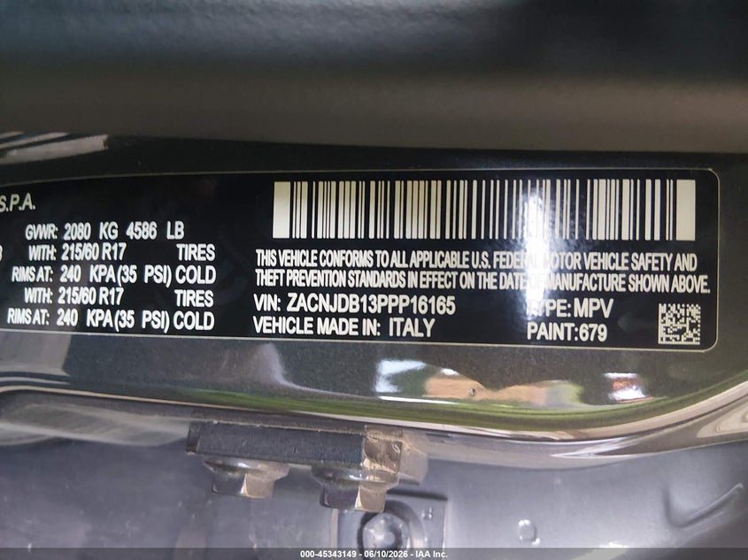 2023 Jeep Renegade VIN ZACNJDB13PPP16165 IAAI salvage auction — RIGHT FRONT, Salvage Title, sold $1,800 on 2026-08-16 (photo 9)