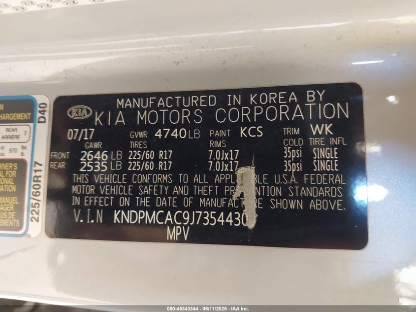 2018 Kia Sportage VIN KNDPMCAC9J7354430 IAAI salvage auction — UNKNOWN, Salvage (Utah), sold $2,350 on 2026-08-01 (photo 9)
