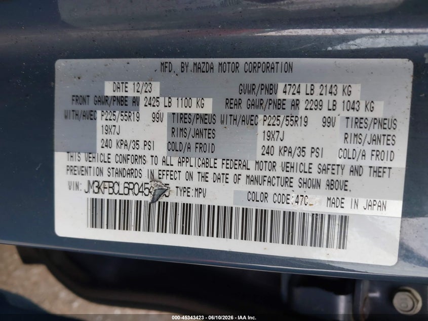 2024 Mazda Cx-5 VIN JM3KFBCL6R0454105 IAAI salvage auction — LEFT & RIGHT, Mv-907A (New York), sold $25 on 2026-07-21 (photo 9)