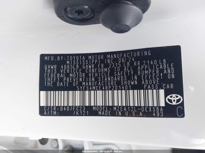 2024 Toyota Corolla VIN 5YFS4MCE4RP201401 IAAI salvage auction — REAR END, Salvage (Idaho), sold $50 on 2026-07-29 (photo 9)