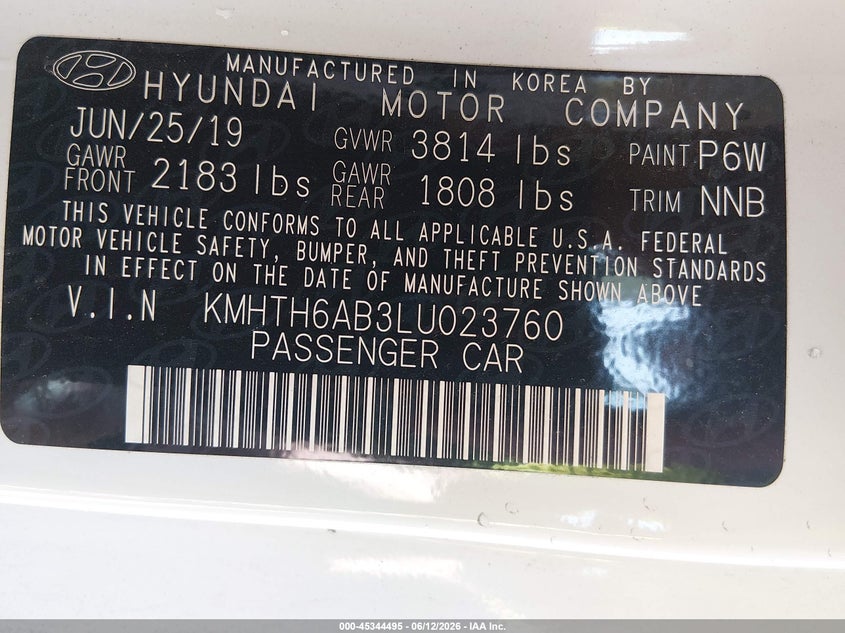 2020 Hyundai Veloster VIN KMHTH6AB3LU023760 IAAI salvage auction — SIDE, Salvage (West Virginia), sold $1,050 on 2026-08-23 (photo 9)