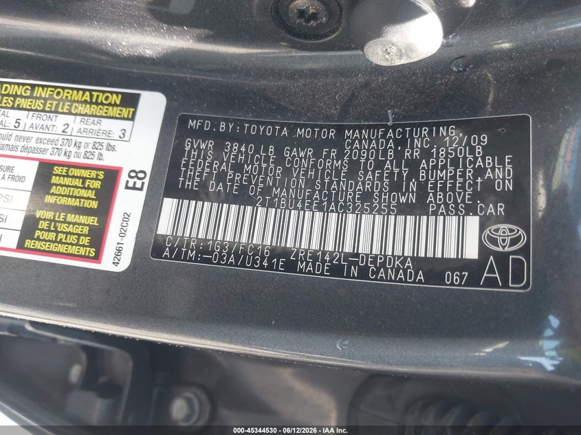 2010 Toyota Corolla VIN 2T1BU4EE1AC325255 IAAI salvage auction — FRONT END, Salvage (Missouri), sold $1,150 on 2026-07-18 (photo 9)