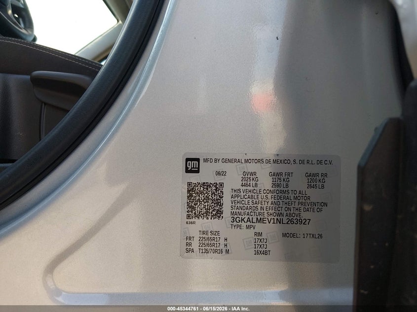 2022 Gmc Terrain VIN 3GKALMEV1NL263927 IAAI salvage auction — FRONT END, Salvage Title, sold $5,500 on 2026-09-05 (photo 9)