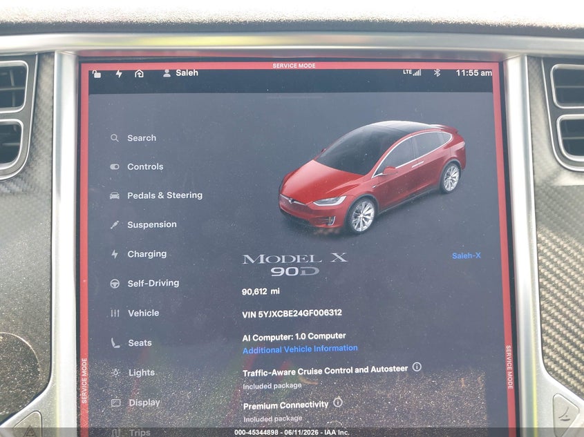 2016 Tesla Model x VIN 5YJXCBE24GF006312 IAAI salvage auction — REAR END, Salvage Title, sold $8,800 on 2026-08-20 (photo 7)