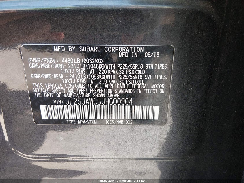 2018 Subaru Forester VIN JF2SJAWC5JH600904 IAAI salvage auction — FRONT END, Salvage (Ohio), sold $3,475 on 2026-07-14 (photo 9)