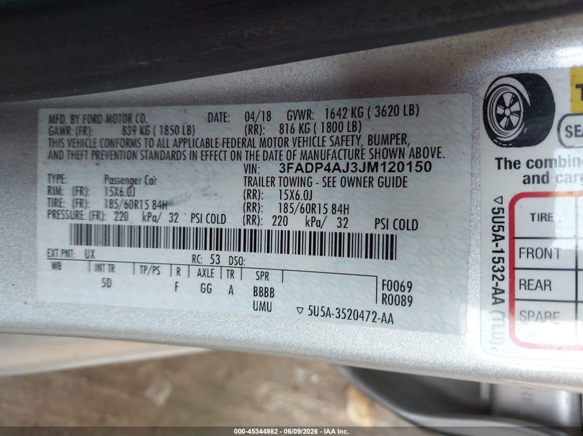 2018 Ford Fiesta VIN 3FADP4AJ3JM120150 IAAI salvage auction — SIDE, Salvage (Missouri), sold $125 on 2026-07-09 (photo 9)
