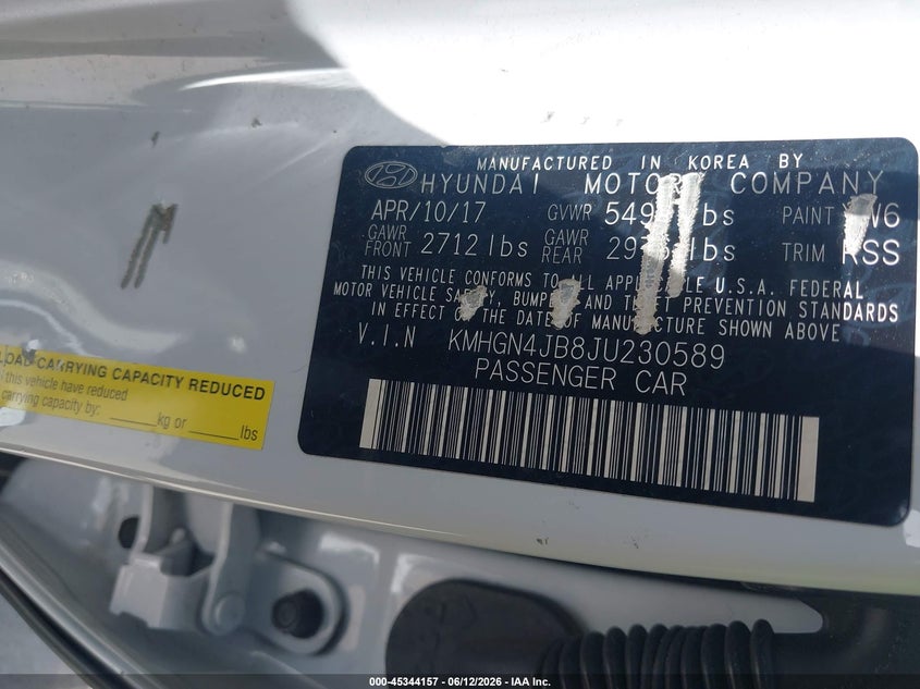 2018 Genesis G80 VIN KMHGN4JB8JU230589 IAAI salvage auction — REAR END, Salvage (Texas), sold $4,300 on 2026-09-05 (photo 9)