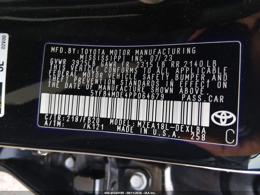 2023 Toyota Corolla VIN 5YFB4MDE4PP064679 IAAI salvage auction — FRONT END, Salvage (California), sold $6,575 on 2026-07-14 (photo 9)