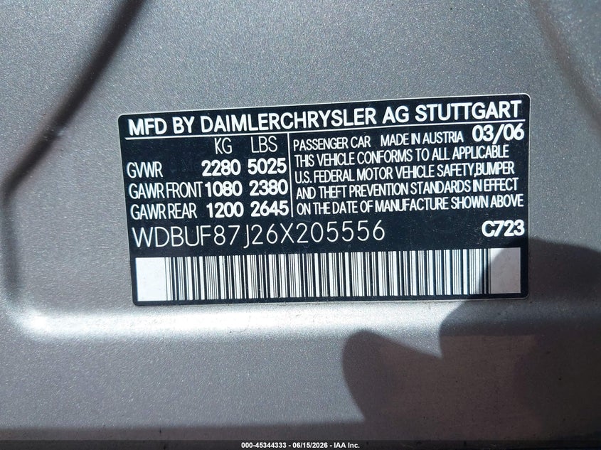 2006 Mercedes-benz E-klasse VIN WDBUF87J26X205556 IAAI salvage auction — NORMAL WEAR, Clear (Massachusetts), sold $875 on 2026-08-07 (photo 9)