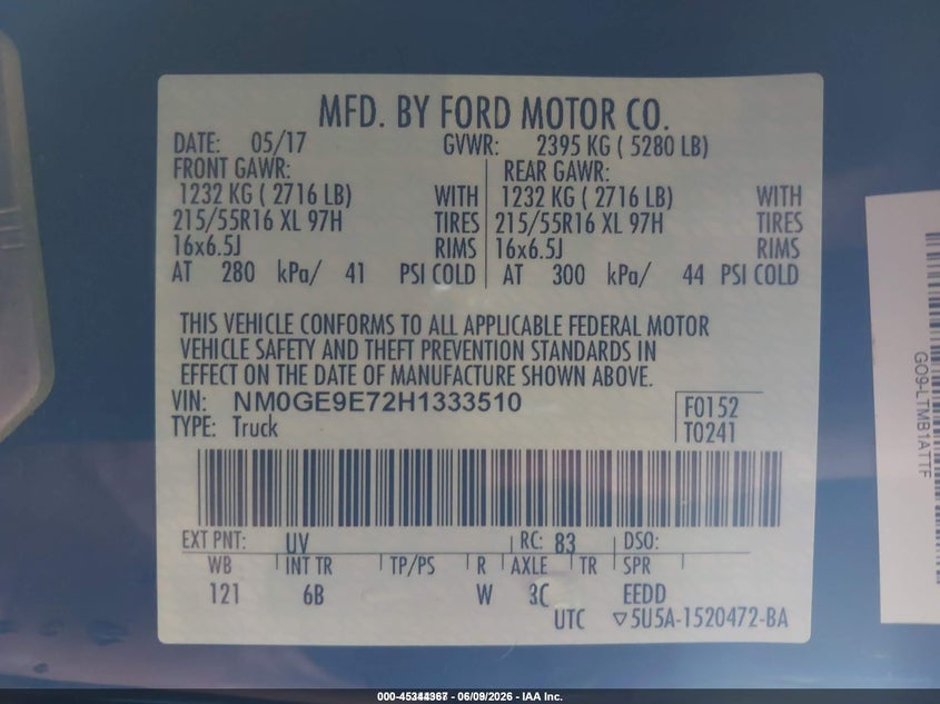 2017 Ford Transit connect VIN NM0GE9E72H1333510 IAAI salvage auction — NORMAL WEAR, Sf97 (Michigan), sold $13,950 on 2026-07-14 (photo 9)