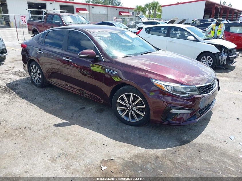 2019 Kia Optima VIN 5XXGT4L3XKG346433 IAAI salvage auction — FRONT END, Salvage Title, sold $2,200 on 2026-07-29 (photo 1)