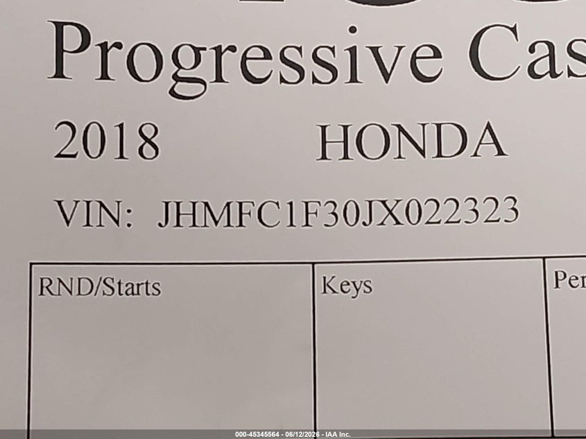 2018 Honda Civic VIN JHMFC1F30JX022323 IAAI salvage auction — TOTAL BURN, Junk (Illinois), sold $150 on 2026-07-22 (photo 9)