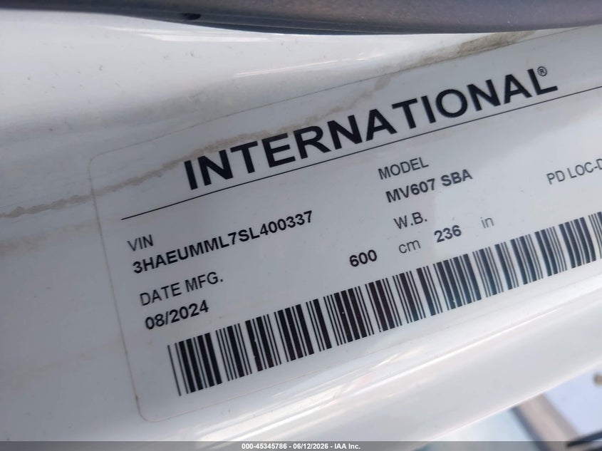 2025 International VIN 3HAEUMML7SL400337 IAAI salvage auction — FRONT END, Salvage Title, sold $10,600 on 2026-07-22 (photo 8)