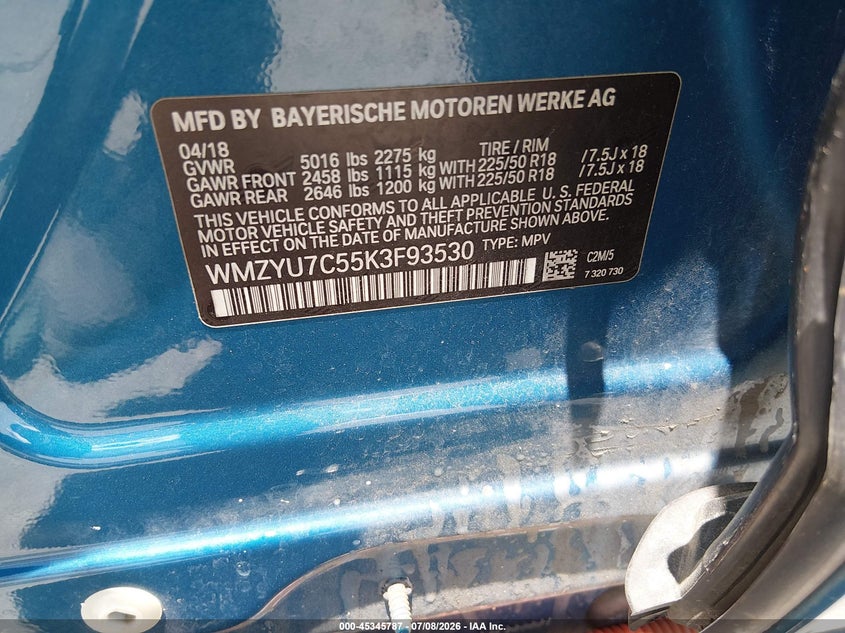 2019 Mini VIN WMZYU7C55K3F93530 IAAI salvage auction — SIDE, Original (Texas), sold $4,250 on 2026-08-09 (photo 9)