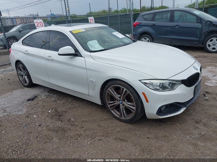 2016 BMW 4er VIN WBA4A9C57GG696154 IAAI salvage auction — WATER/FLOOD, Salvage (Texas), sold $1,300 on 2026-07-20 (photo 1)