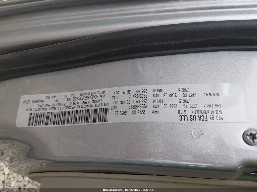 2018 Dodge Grand caravan VIN 2C4RDGBG7JR323998 IAAI salvage auction — NORMAL WEAR, Sf97 (Alabama), sold $10,175 on 2026-08-13 (photo 9)