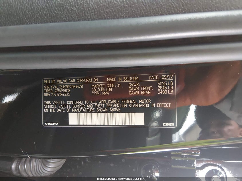 2023 Volvo Xc40 VIN YV4L12UK9P2964478 IAAI salvage auction — FRONT END, Clear (Texas), sold $25 on 2026-07-28 (photo 9)