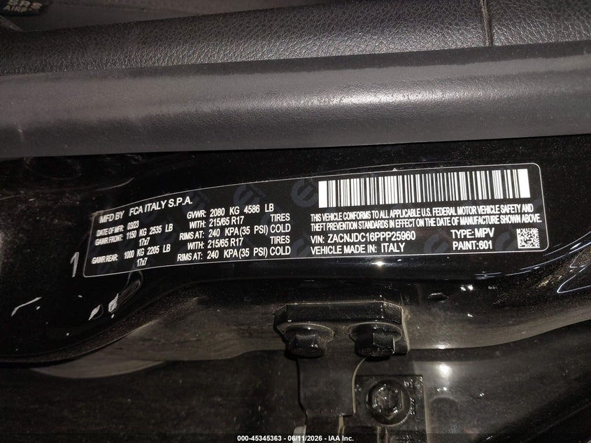 2023 Jeep Renegade VIN ZACNJDC16PPP25960 IAAI salvage auction — FRONT END, Salvage (Pennsylvania), sold $25 on 2026-07-30 (photo 9)