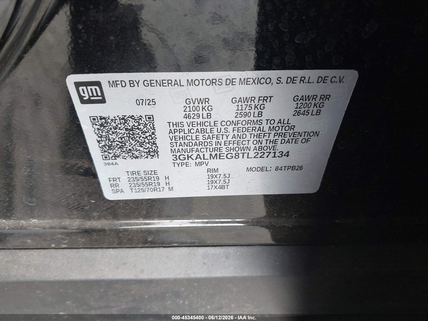 2026 Gmc Terrain VIN 3GKALMEG8TL227134 IAAI salvage auction — SIDE, Salvage Title, sold $8,400 on 2026-07-31 (photo 9)