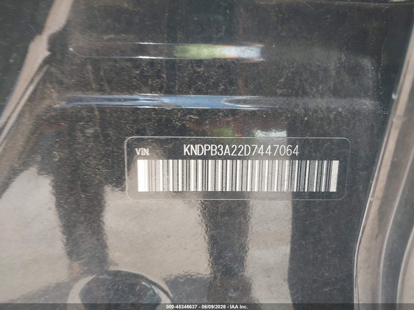 2013 Kia Sportage VIN KNDPB3A22D7447064 IAAI salvage auction — NORMAL WEAR, Clear (Tennessee), sold $1,000 on 2026-07-09 (photo 9)