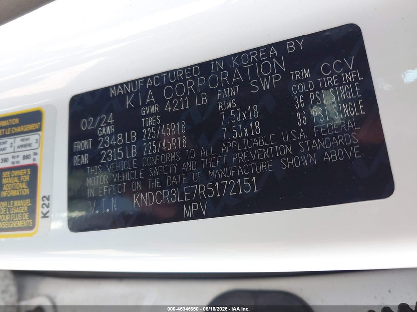 2024 Kia Niro VIN KNDCR3LE7R5172151 IAAI salvage auction — FRONT END, Salvage (Florida), sold $8,600 on 2026-07-22 (photo 9)