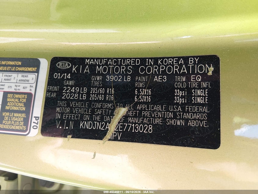 2014 Kia Soul VIN KNDJN2A22E7713028 IAAI salvage auction — THEFT, Clear (Arkansas), sold $400 on 2026-07-16 (photo 9)