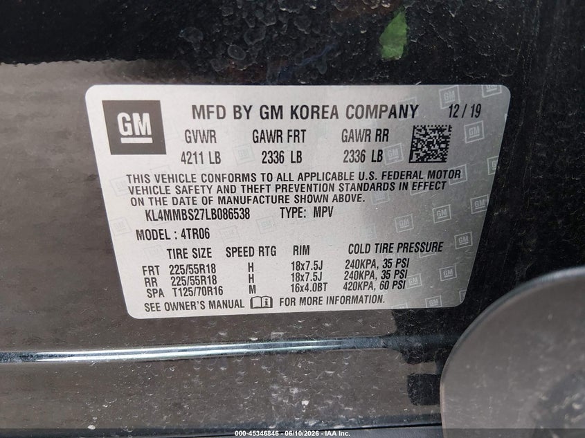 2020 Buick Encore gx VIN KL4MMBS27LB086538 IAAI salvage auction — LEFT REAR, Salvage (Ohio), sold $3,200 on 2026-07-14 (photo 9)