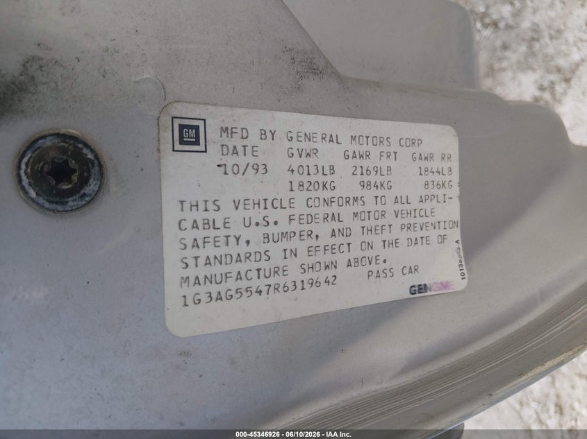 1994 Oldsmobile Cutlass ciera VIN 1G3AG5547R6319642 IAAI salvage auction — RIGHT SIDE, Certificate Of Title (Nebraska), sold $500 on 2026-07-16 (photo 9)