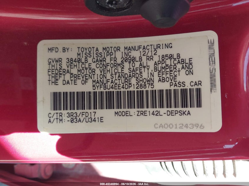 2013 Toyota Corolla VIN 5YFBU4EE4DP128875 IAAI salvage auction — LEFT SIDE, Salvage (Missouri), sold $2,100 on 2026-07-06 (photo 9)