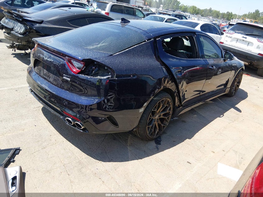 2020 Kia Stinger VIN KNAE35LC7L6085336 IAAI salvage auction — FRONT & REAR, Salvage (North Carolina), sold $3,600 on 2026-07-09 (photo 4)