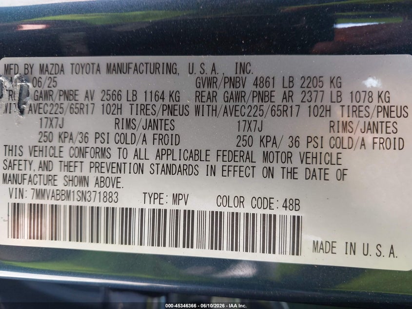 2025 Mazda Cx-50 VIN 7MMVABBM1SN371883 IAAI salvage auction — REAR END, Salvage Title, sold $25 on 2026-07-29 (photo 9)