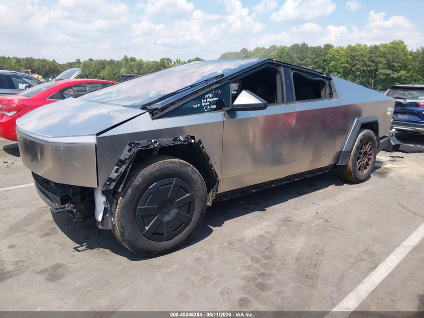 2025 Tesla Cybertruck VIN 7G2CEHED0SA071982 IAAI salvage auction — FRONT & REAR, Salvage (North Carolina), sold $20,200 on 2026-07-30 (photo 2)