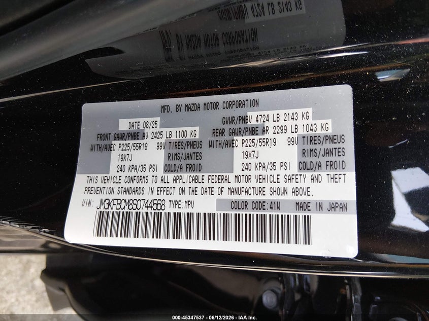 2025 Mazda Cx-5 VIN JM3KFBCM8S0744568 IAAI salvage auction — LEFT SIDE, Salvage Title, sold $11,500 on 2026-08-02 (photo 9)