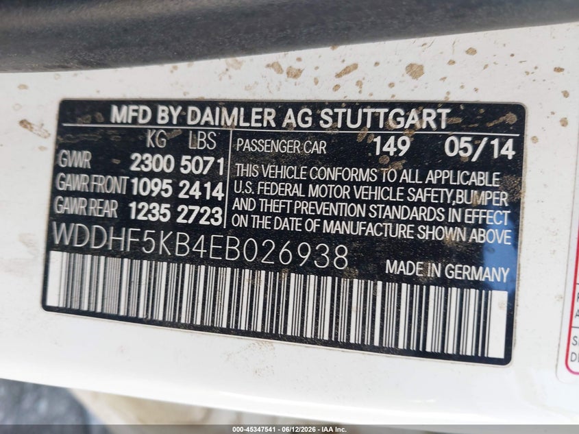 2014 Mercedes-benz E-klasse VIN WDDHF5KB4EB026938 IAAI salvage auction — FRONT END, Salvage Title, sold $550 on 2026-07-31 (photo 9)