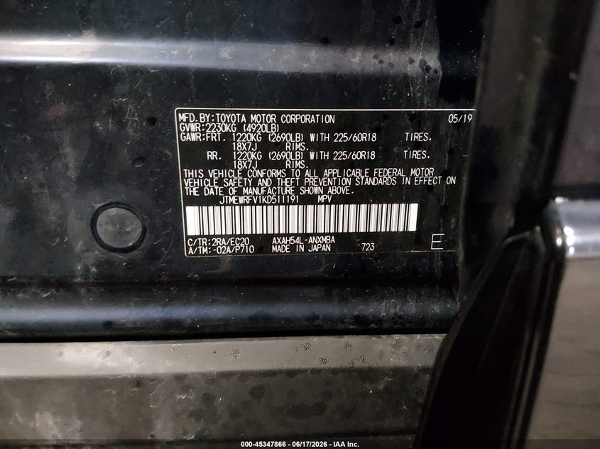 2019 Toyota Rav 4 VIN JTMEWRFV1KD511191 IAAI salvage auction — FRONT END, Salvage (Iowa), sold $9,550 on 2026-07-14 (photo 9)