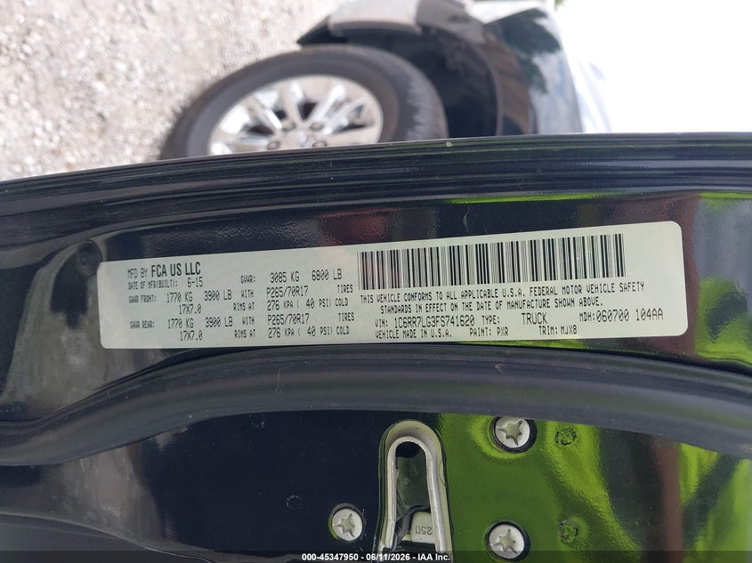 2015 Ram 1500 VIN 1C6RR7LG3FS741620 IAAI salvage auction — REAR END, Salvage Title, sold $1,650 on 2026-08-17 (photo 9)