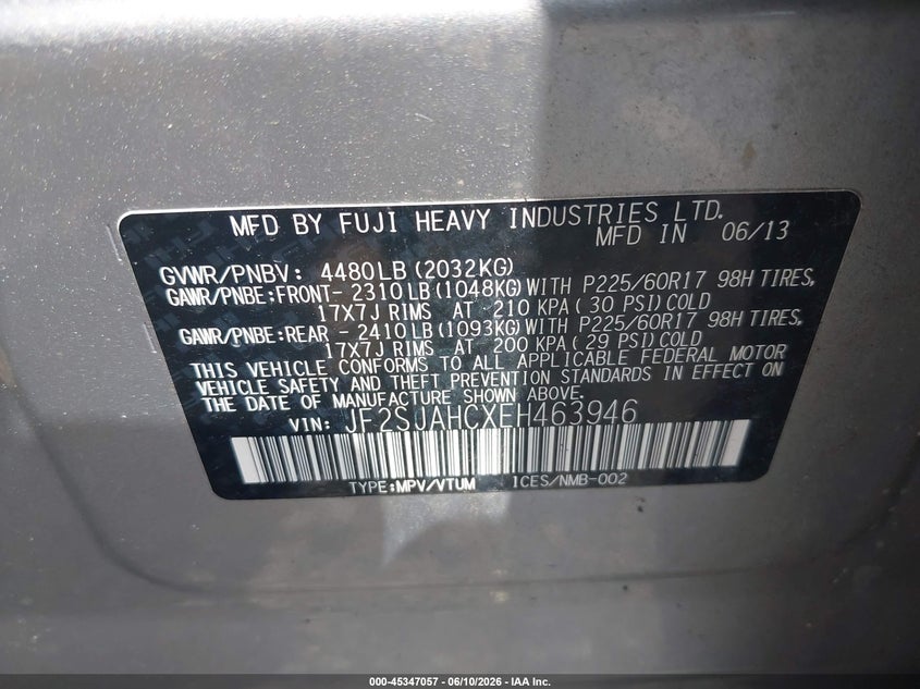 2014 Subaru Forester VIN JF2SJAHCXEH463946 IAAI salvage auction — NORMAL WEAR, Clear (New York), sold $4,950 on 2026-07-07 (photo 9)