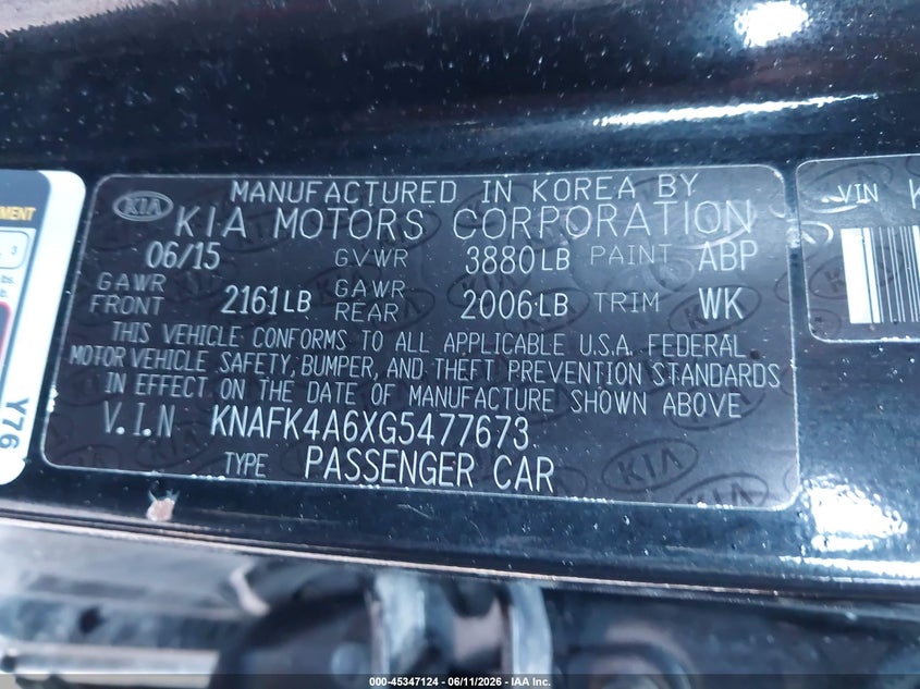 2016 Kia Forte VIN KNAFK4A6XG5477673 IAAI salvage auction — FRONT END, Clear (Michigan), sold $225 on 2026-07-27 (photo 9)