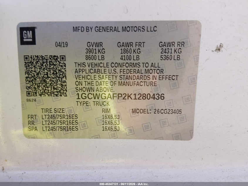 2019 Chevrolet Express VIN 1GCWGAFP2K1280436 IAAI salvage auction — NORMAL WEAR, Clear (Connecticut), sold $6,150 on 2026-07-08 (photo 5)