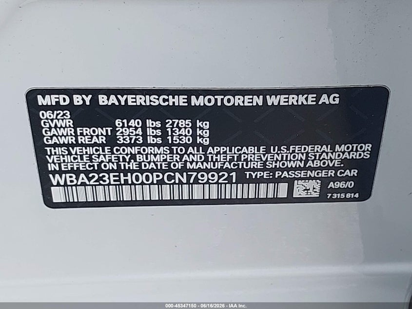 2023 BMW 7 Series VIN WBA23EH00PCN79921 IAAI salvage auction — Front End, Original (Texas), sold $31,750 on 2026-08-05 (photo 9)