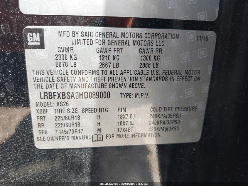 2017 Buick Envision VIN LRBFXBSA0HD089000 IAAI salvage auction — LEFT SIDE, Salvage Title, sold $800 on 2026-07-09 (photo 9)