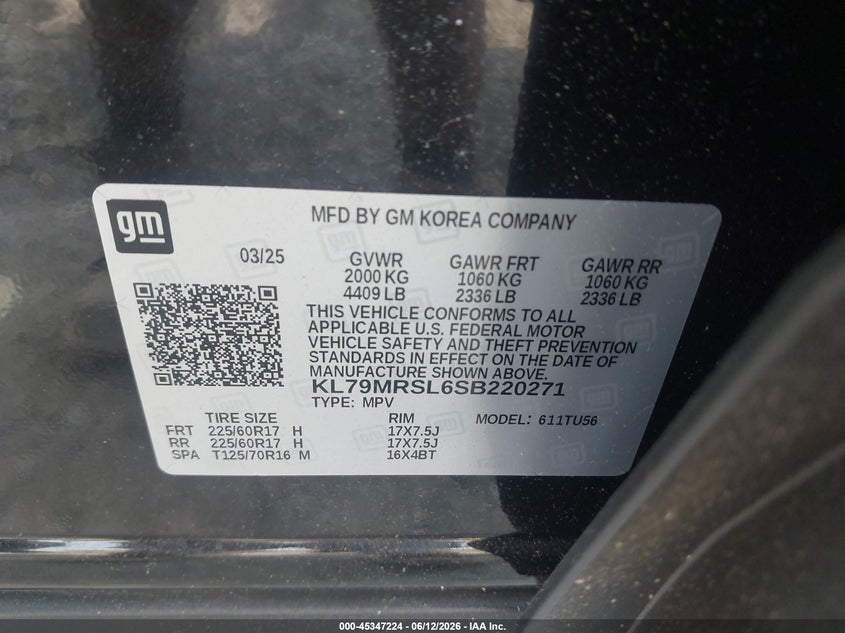 2025 Chevrolet Trailblazer VIN KL79MRSL6SB220271 IAAI salvage auction — FRONT END, Salvage Title, sold $6,200 on 2026-07-14 (photo 9)